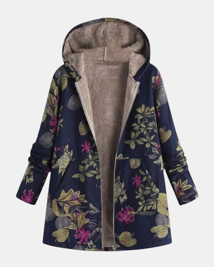 Aurora | Marineblå Have Blomster Plys Frakke 